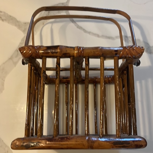 Vintage Bamboo Wine carrier/holder holds four bottles w/moveable handles - Picture 7 of 9